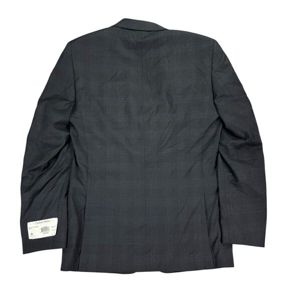 Calvin Klein Mens X Slim Fit Wool Blend Stretch Plaid Suit Jacket Black Blue 40L - Picture 4 of 5
